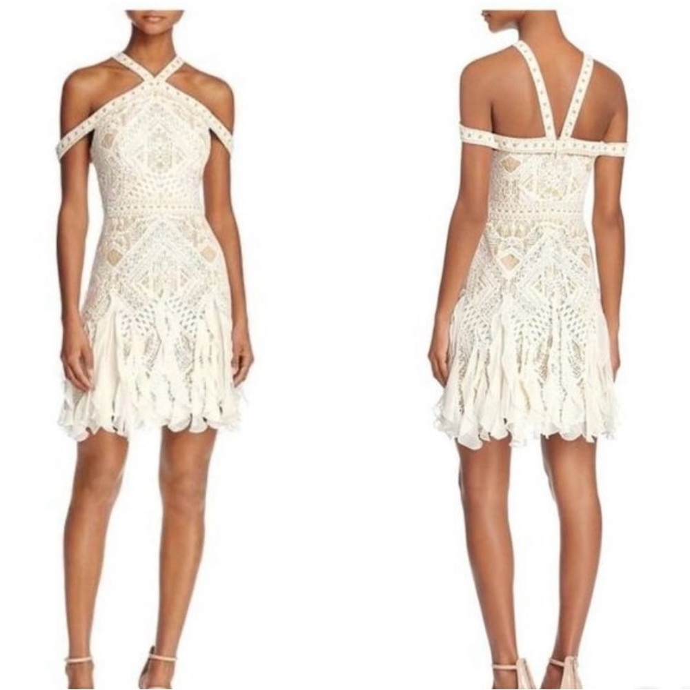 Bcbgmaxazria Off White Leighann Lace Halter Cocktail Dress